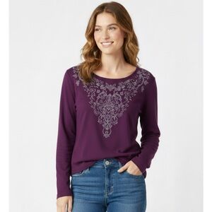 *BIN* RELAXED by Charter Club Paisley Print Pullover Top, Women’s M, Purple